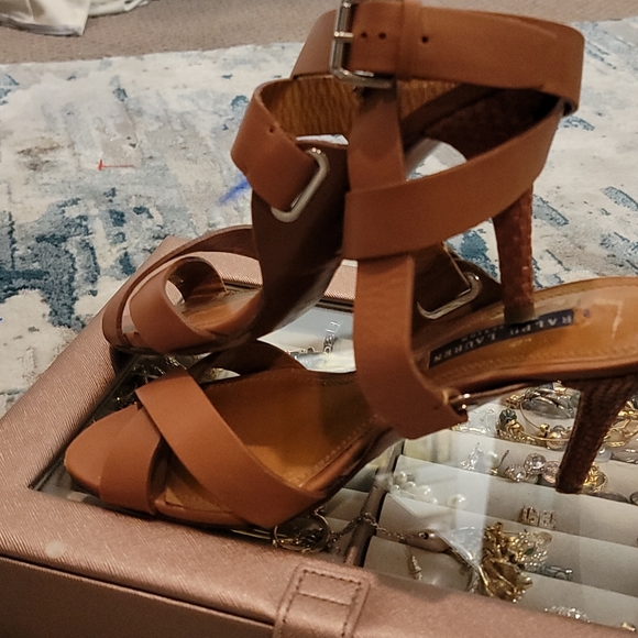 Ralph Lauren Purple Label Caramel Strappy Heels - Picture 3 of 3